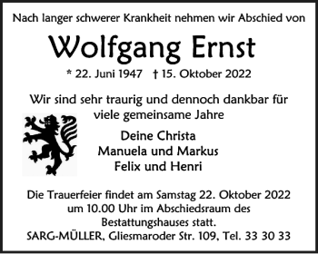 Traueranzeige von Wolfgang Ernst von Braunschweiger Zeitung