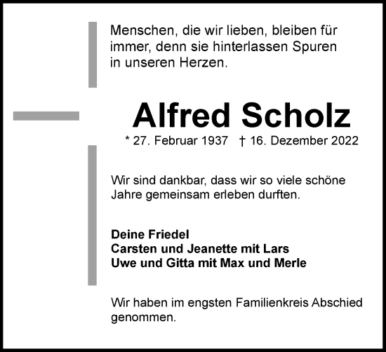 Traueranzeige von Alfred Scholz von Braunschweiger Zeitung