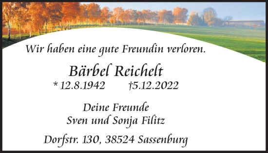 Traueranzeige von Bärbel Reichelt von Braunschweiger Zeitung