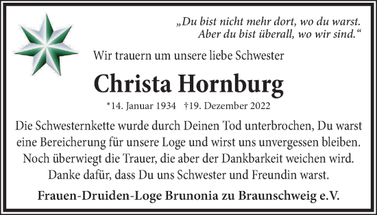 Traueranzeige von Christa Hornburg von Braunschweiger Zeitung