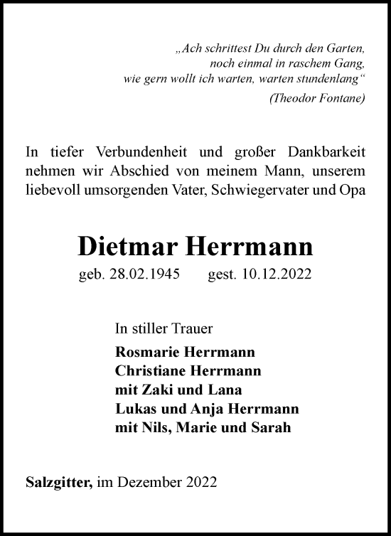 Traueranzeige von Dietmar Herrmann von Salzgitter-Zeitung