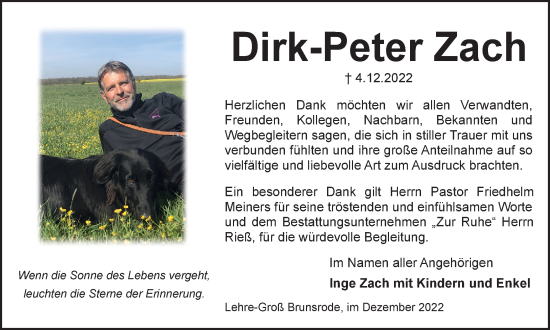Traueranzeige von Dirk-Peter Zach von Braunschweiger Zeitung, Helmstedter Nachrichten