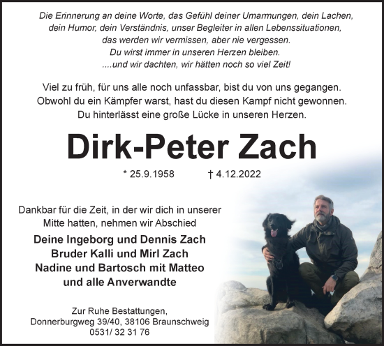Traueranzeige von Dirk-Peter Zach von Braunschweiger Zeitung