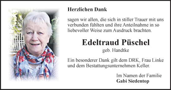 Traueranzeige von Edeltraud Püschel von Helmstedter Nachrichten