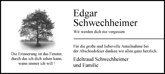 Traueranzeige von Edgar Schwechheimer von Wolfsburger Nachrichten