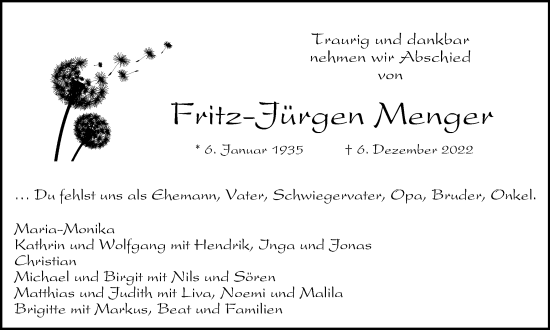 Traueranzeige von Fritz-Jürgen Menger von Braunschweiger Zeitung