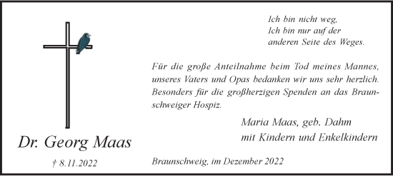 Traueranzeige von Georg Maas von Braunschweiger Zeitung