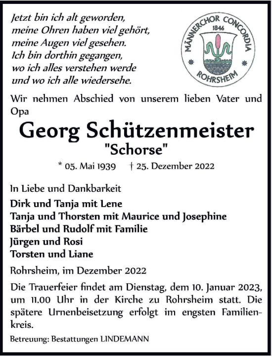 Traueranzeige von Georg Schützenmeister von Wolfenbütteler Zeitung