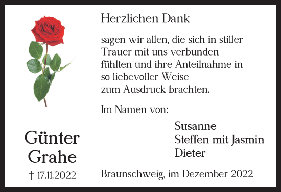 Traueranzeige von Günter Grahe von Braunschweiger Zeitung