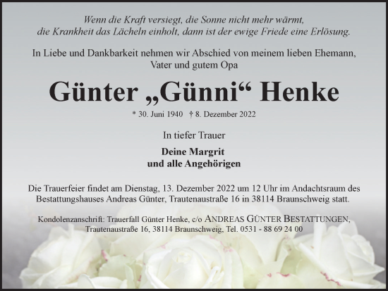 Traueranzeige von Günter Henke von Braunschweiger Zeitung