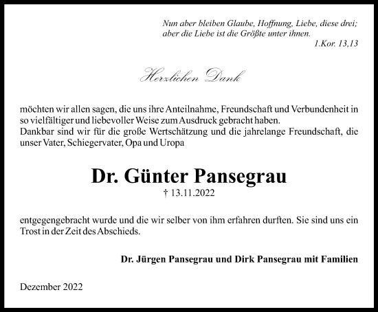 Traueranzeige von Günter Pansegrau von Wolfenbütteler Zeitung