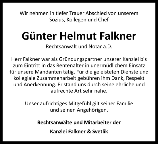 Traueranzeige von Günter Helmut Falkner von Wolfsburger Nachrichten