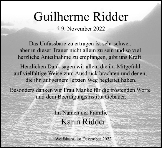Traueranzeige von Guilherme Ridder von Wolfsburger Nachrichten