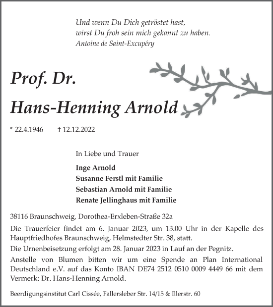 Traueranzeige von Hans-Henning Arnold von Braunschweiger Zeitung