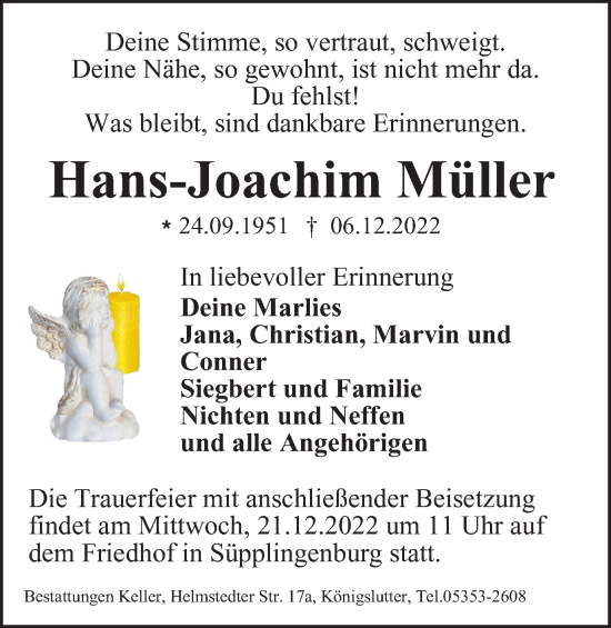 Traueranzeige von Hans-Joachim Müller von Helmstedter Nachrichten