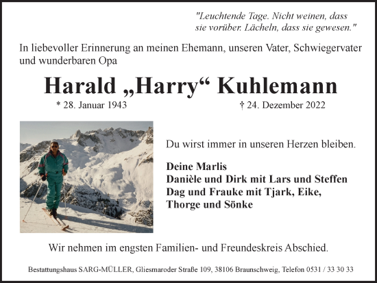 Traueranzeige von Harald Kuhlemann von Braunschweiger Zeitung