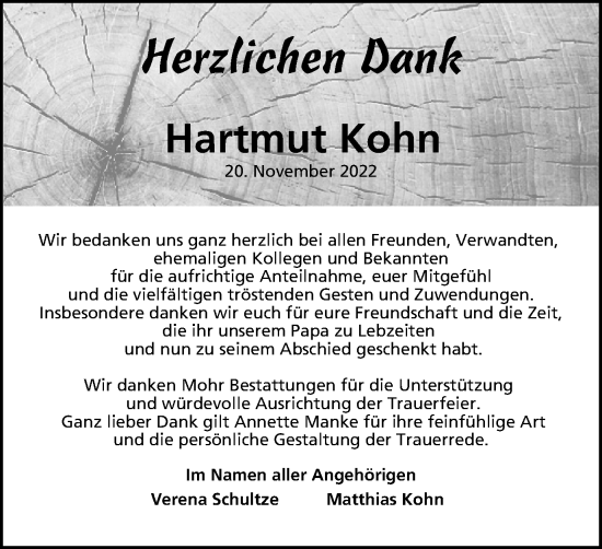 Traueranzeige von Hartmut Kohn von Wolfsburger Nachrichten