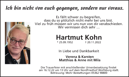Traueranzeige von Hartmut Kohn von Wolfsburger Nachrichten