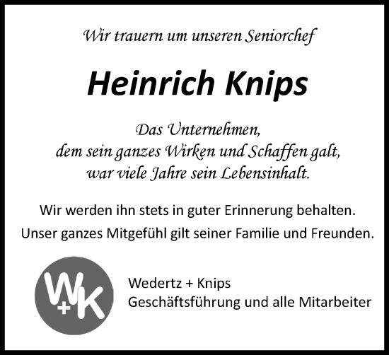 Traueranzeige von Heinrich Knips von Braunschweiger Zeitung