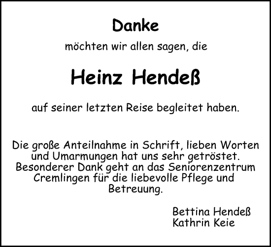 Traueranzeige von Heinz Hendeß von Braunschweiger Zeitung