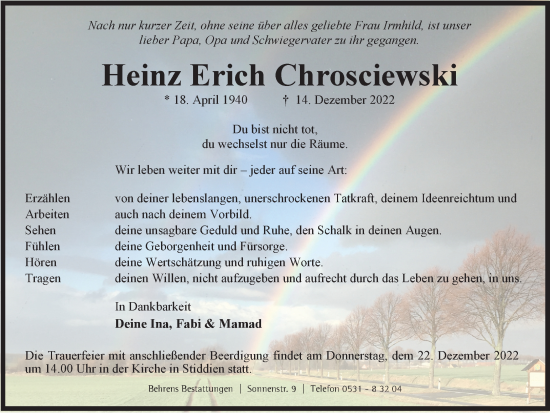 Traueranzeige von Heinz Erich Chrosciewski von Braunschweiger Zeitung