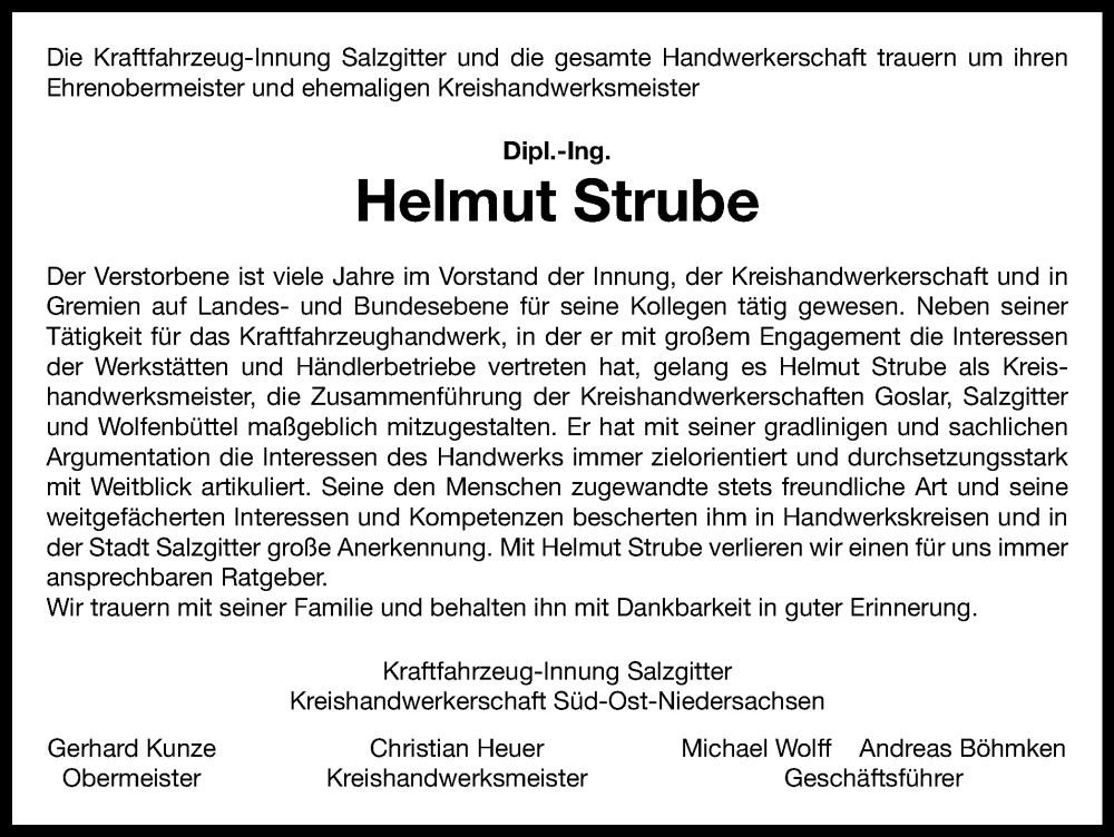  Traueranzeige für Helmut Strube vom 23.12.2022 aus Salzgitter-Zeitung