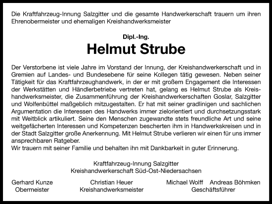 Traueranzeige von Helmut Strube von Salzgitter-Zeitung