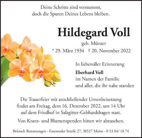 Traueranzeige von Hildegard Voll von Salzgitter-Zeitung