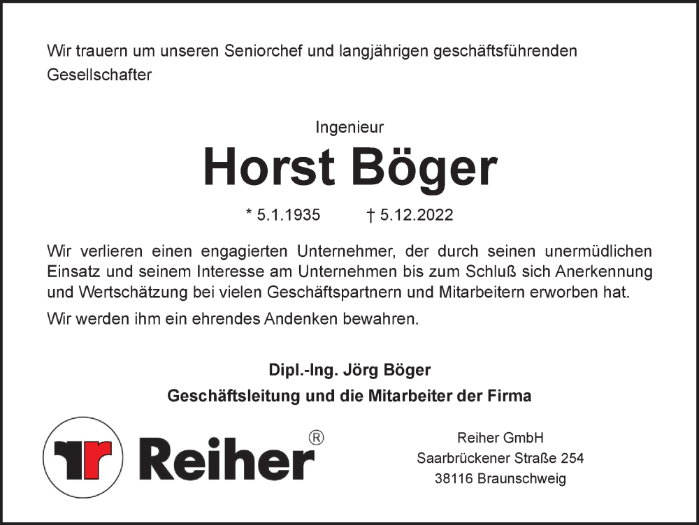  Traueranzeige für Horst Böger vom 10.12.2022 aus Braunschweiger Zeitung