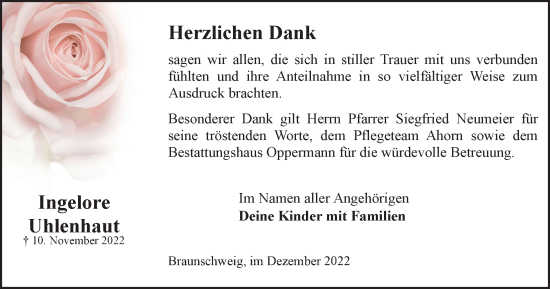 Traueranzeige von Ingelore Uhlenhaut von Braunschweiger Zeitung