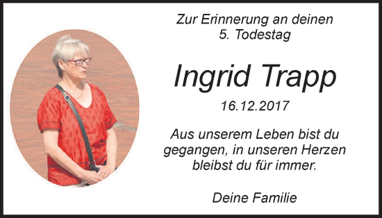 Traueranzeige von Ingrid Trapp von Helmstedter Nachrichten
