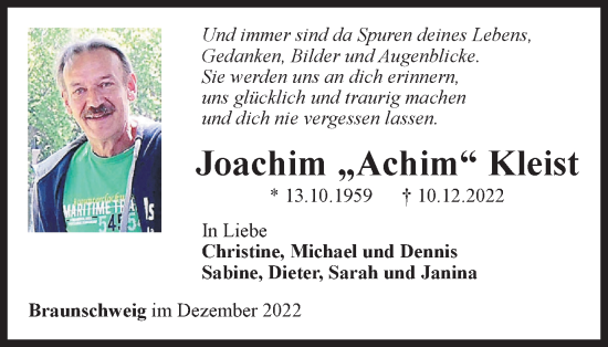 Traueranzeige von Joachim Kleist von Braunschweiger Zeitung