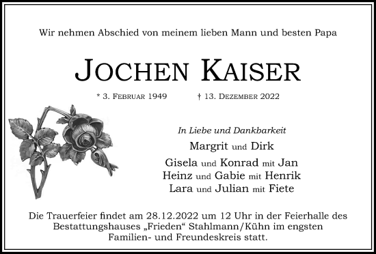 Traueranzeige von Jochen Kaiser von Salzgitter-Zeitung