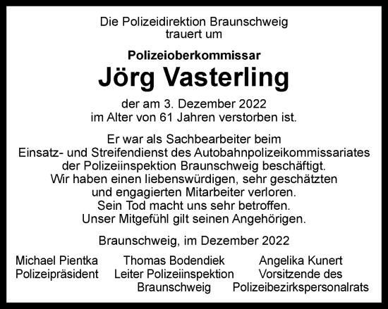 Traueranzeige von Jörg Vasterling von Braunschweiger Zeitung