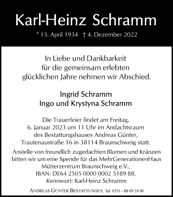 Traueranzeige von Karl-Heinz Schramm von Braunschweiger Zeitung