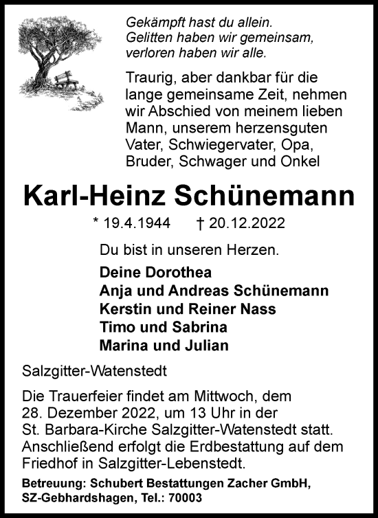 Traueranzeige von Karl-Heinz Schünemann von Salzgitter-Zeitung