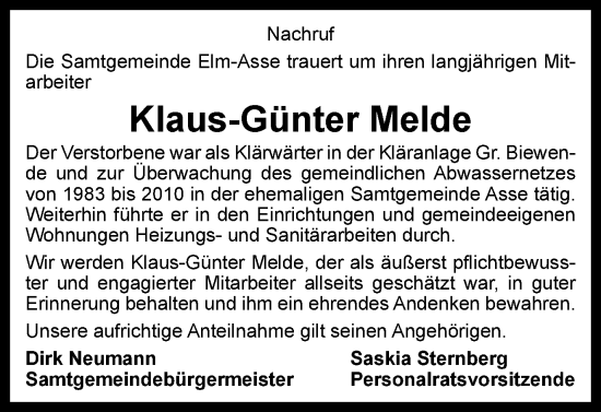 Traueranzeige von Klaus-Günter Melde von Braunschweiger Zeitung