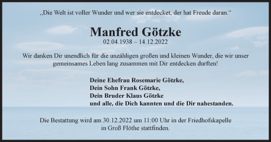 Traueranzeige von Manfred Götzke von Braunschweiger Zeitung