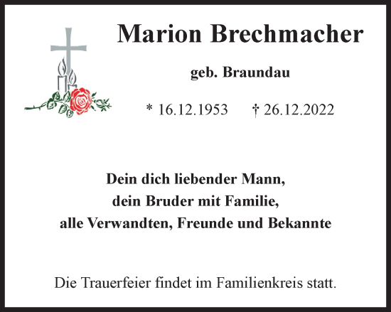Traueranzeige von Marion Brechmacher von Braunschweiger Zeitung