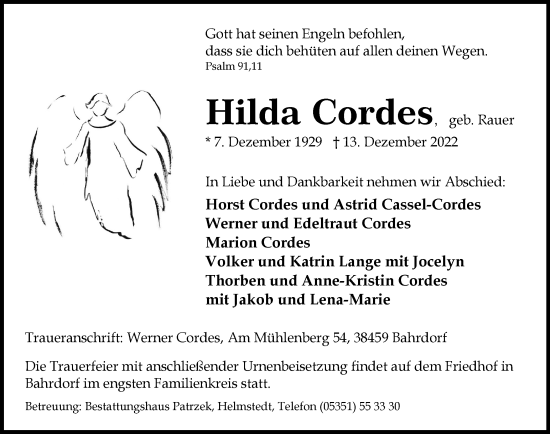 Traueranzeige von Marion Cordes von Wolfsburger Nachrichten