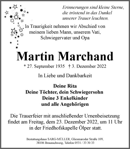 Traueranzeige von Martin Marchand von Braunschweiger Zeitung