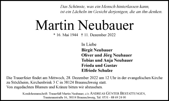 Traueranzeige von Martin Neubauer von Braunschweiger Zeitung