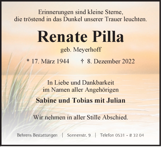Traueranzeige von Renate Pilla von Braunschweiger Zeitung