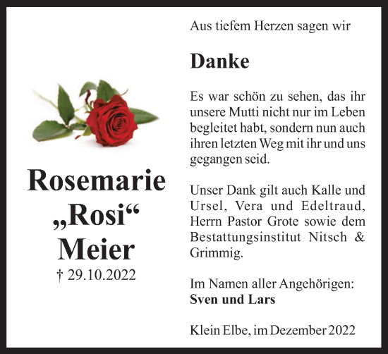 Traueranzeige von Rosemarie Meier von Salzgitter-Zeitung