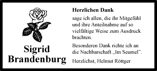Traueranzeige von Sigrid Brandenburg von Braunschweiger Zeitung