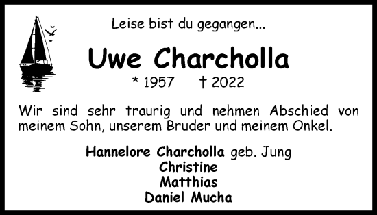 Traueranzeige von Uwe Charcholla von Braunschweiger Zeitung