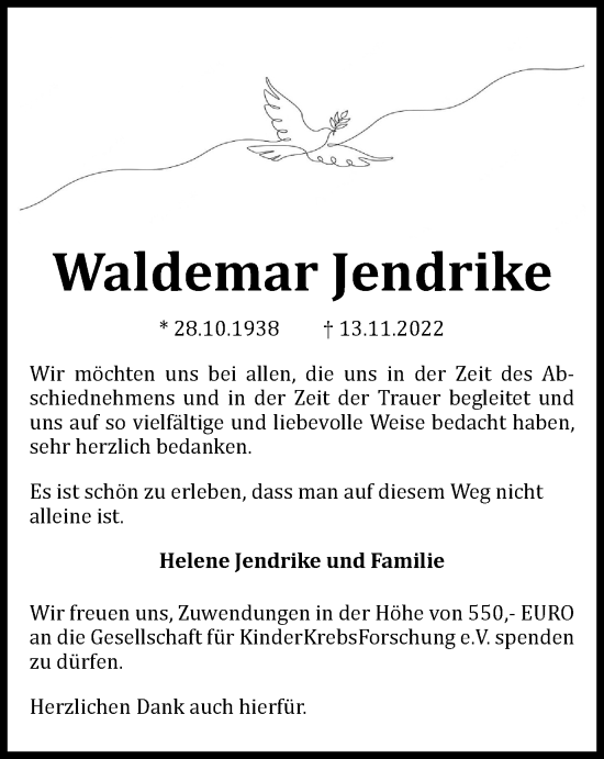 Traueranzeige von Waldemar Jendrike von Helmstedter Nachrichten