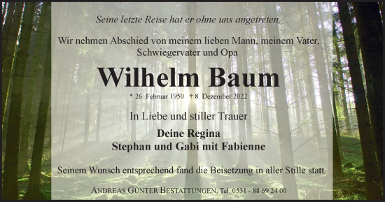 Traueranzeige von Wilhelm Baum von Braunschweiger Zeitung