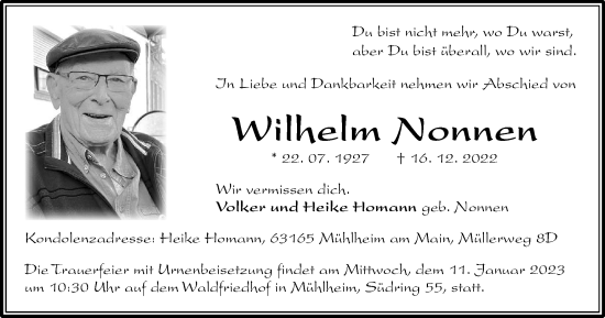 Traueranzeige von Wilhelm Nonnen von Salzgitter-Zeitung