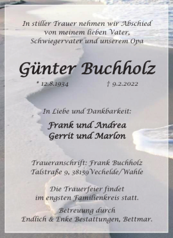 Traueranzeige von Günter Buchholz von Peiner Nachrichten